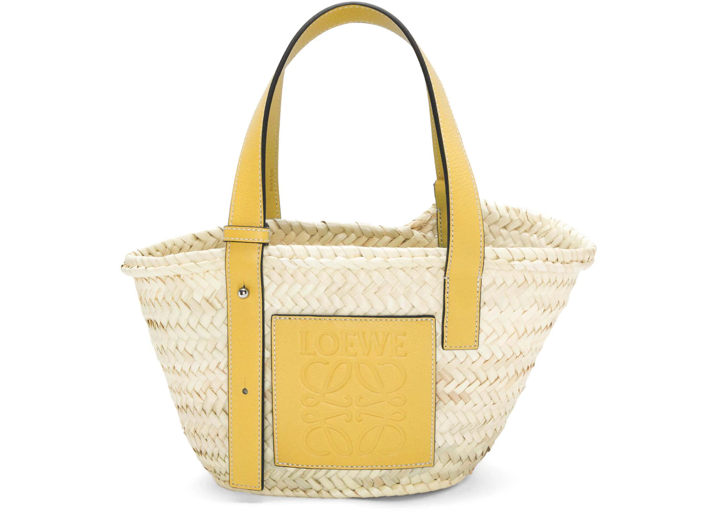 LOEWE x Howls Small Basket Bag In Palm Leaf And Calfskin Yellow