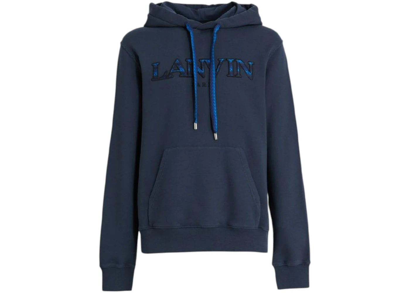 Lanvin Logo Embroidered Drawstring Hoodie Navy/Blue
