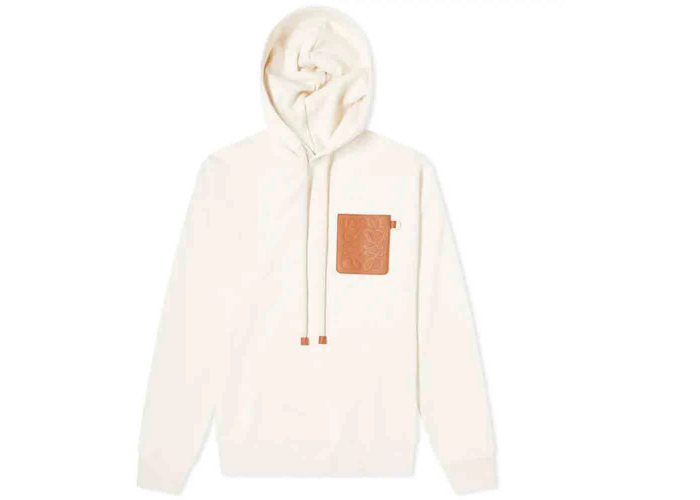 LOEWE Anagram Leather Patch Hoodie White Ash
