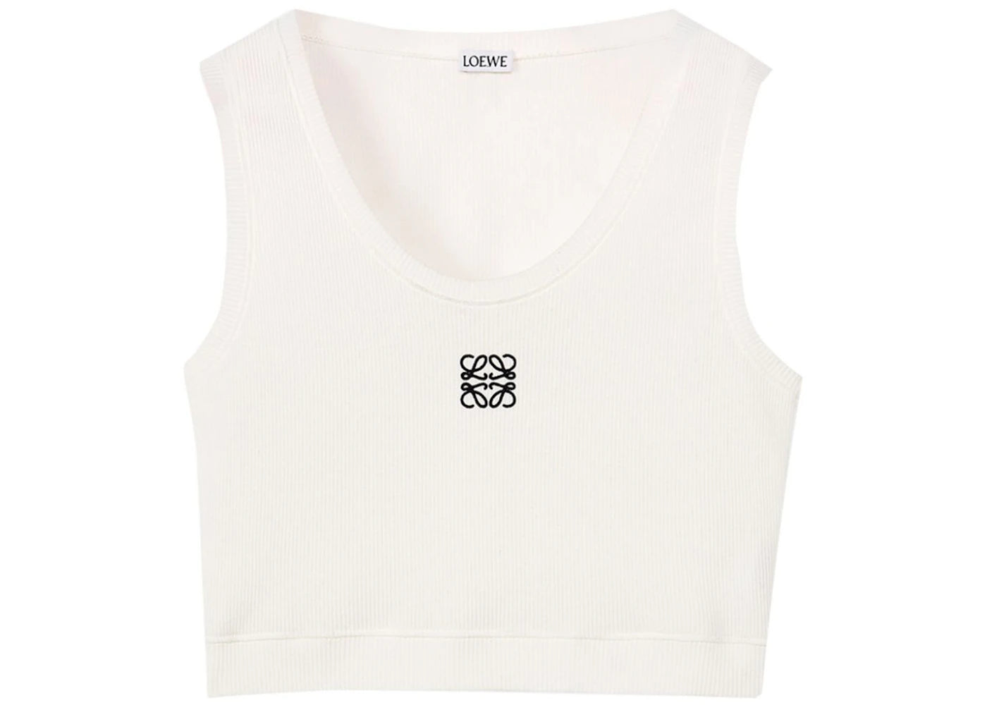 LOEWE Cropped Cotton Anagram Tank Top White/Navy Blue