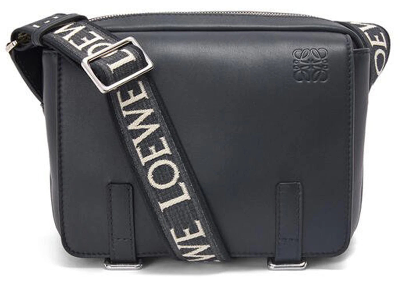 LOEWE Military Messenger Bag in Soft Grained Calfskin and Jacquard XS Deep Navy