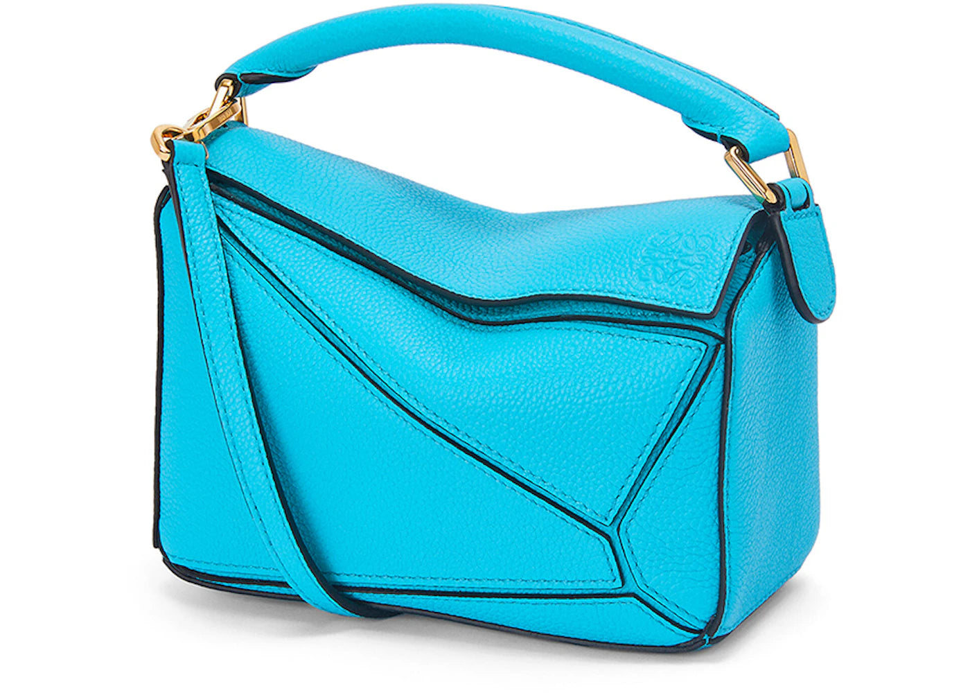 LOEWE Mini Puzzle Bag in Soft Grained Calfskin Cyan