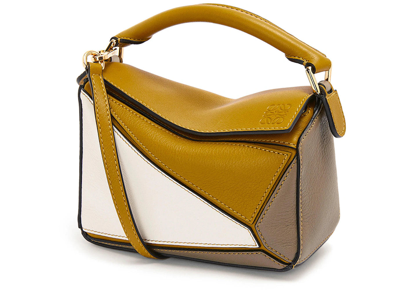 LOEWE Puzzle Bag in Classic Calfskin Ochre/Soft White