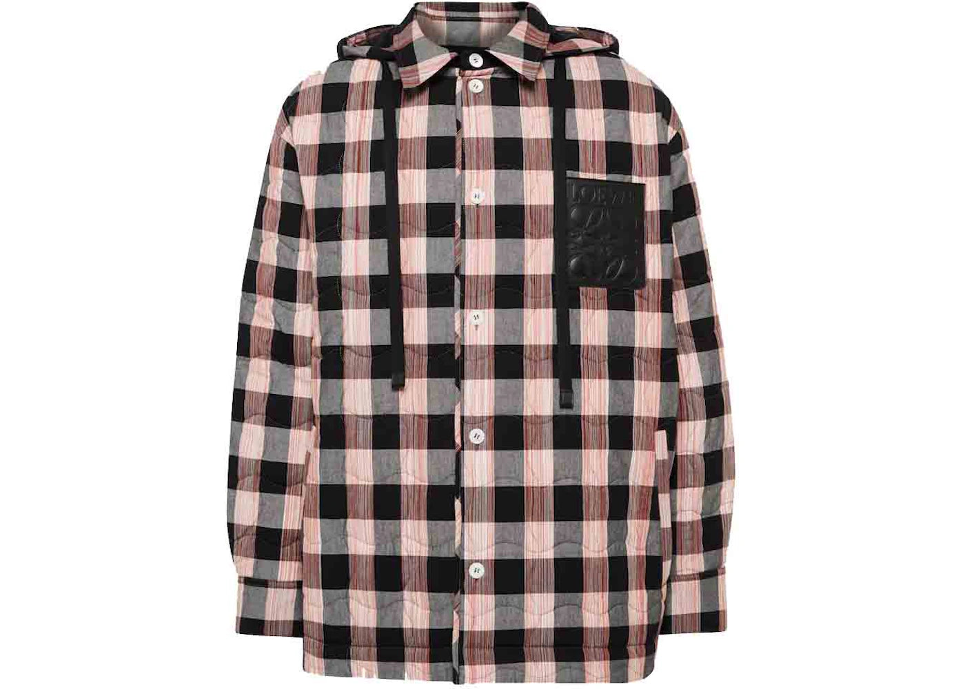 LOEWE Quilted Check Hooded Shirt Grey/Multicolor