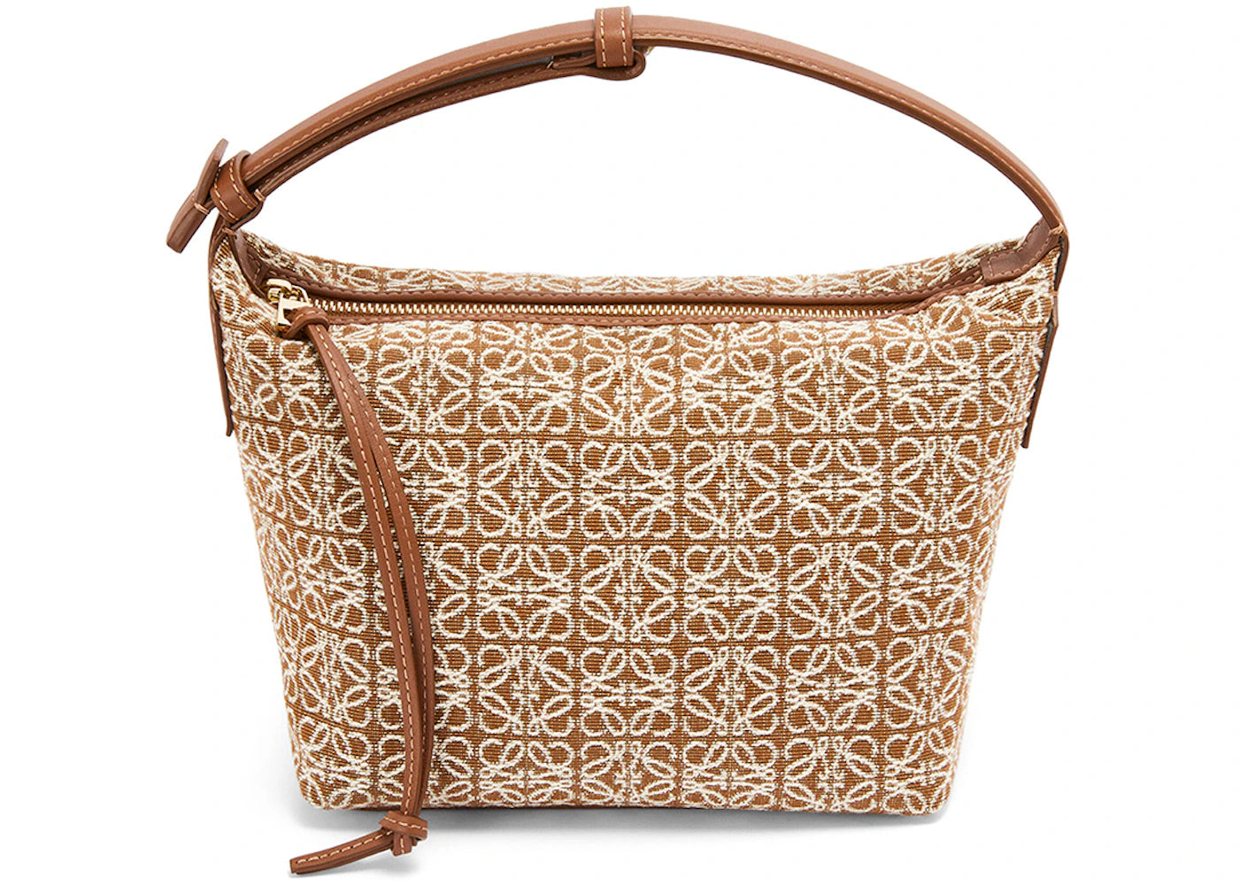 LOEWE Small Cubi Bag in Anagram Jacquard and Calfskin Tan/Pecan
