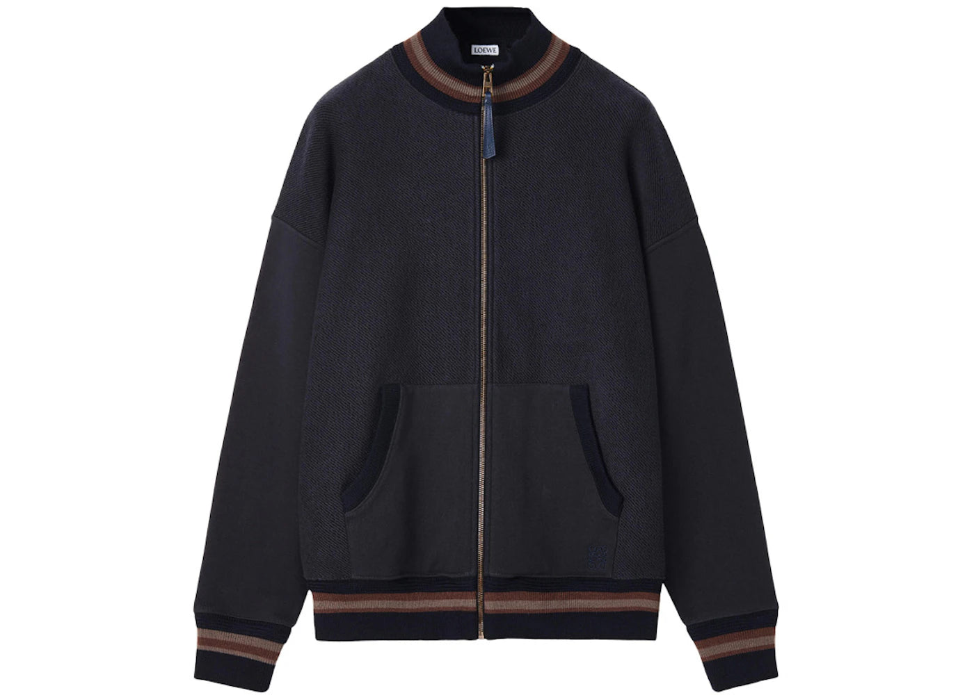 LOEWE Zip-up Ribbed Cotton Jacket Dark Navy Blue
