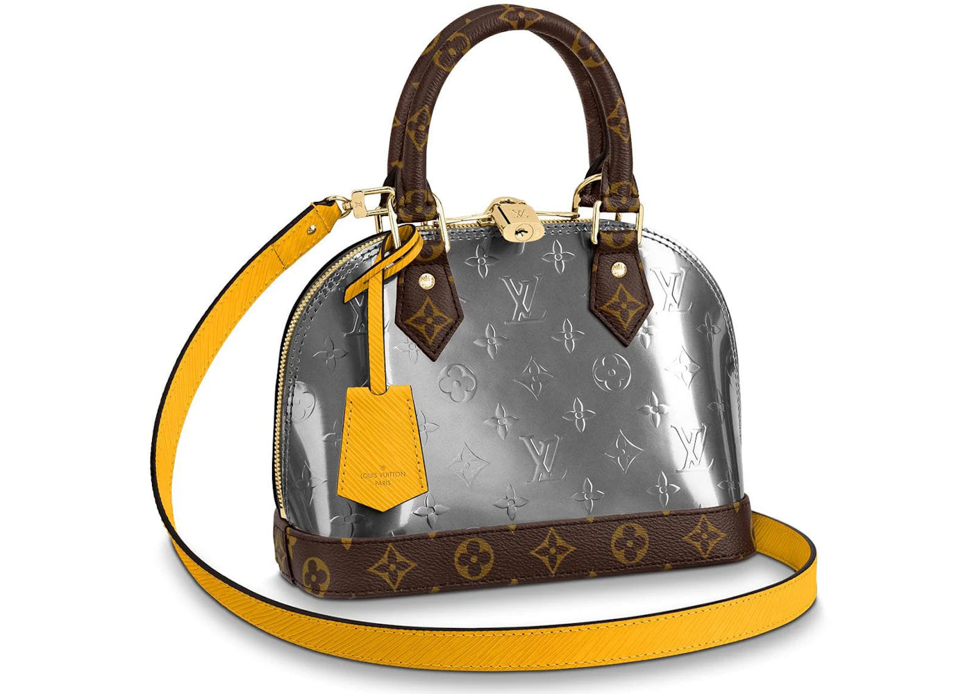 Louis Vuitton Alma Metallic Monogram Vernis BB Bitume Metallise Metallic Gray