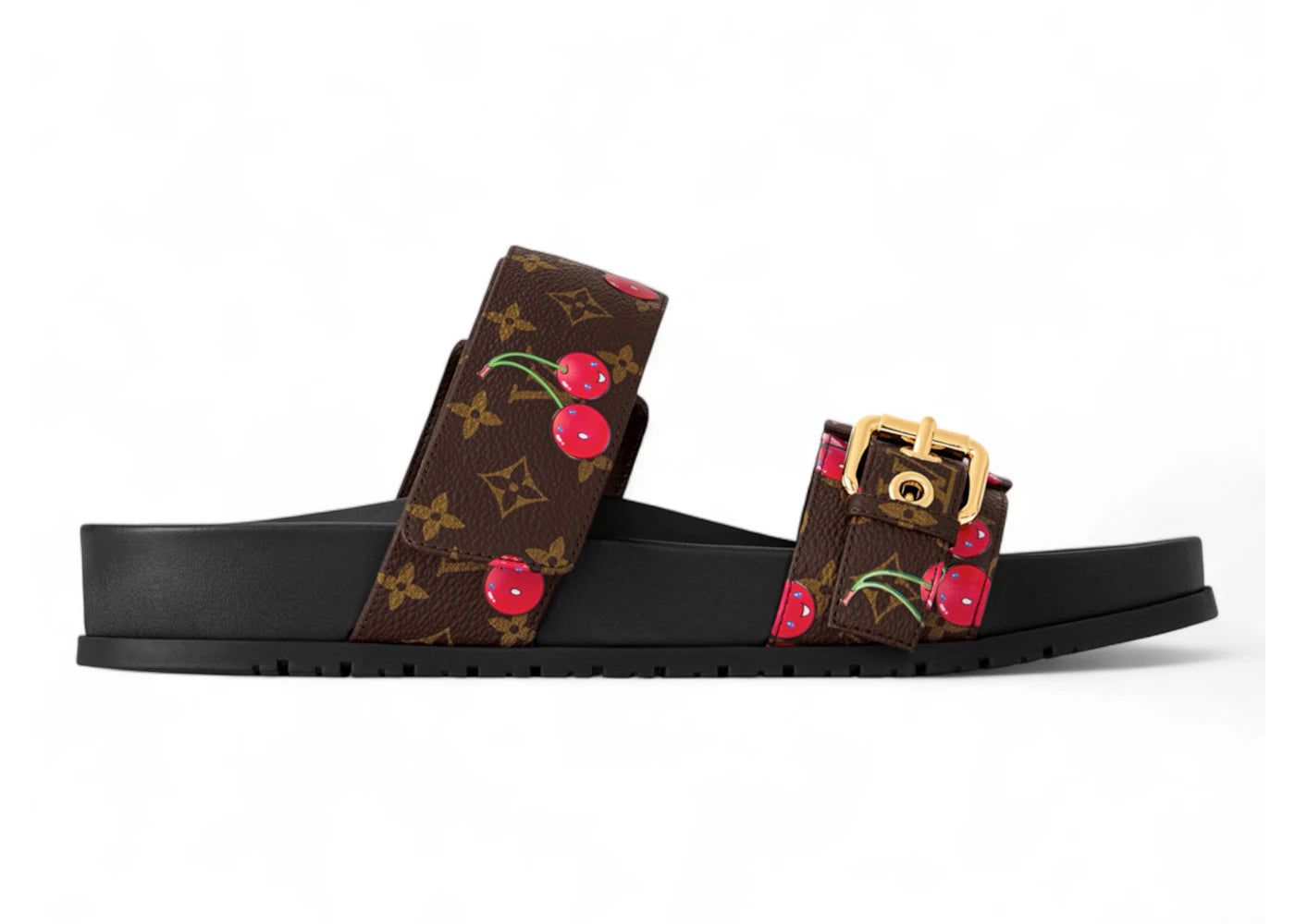 Louis Vuitton Cherry Bom Dia Flat Comfort Mule x Takashi Murakami Brown Monogram Cherry
