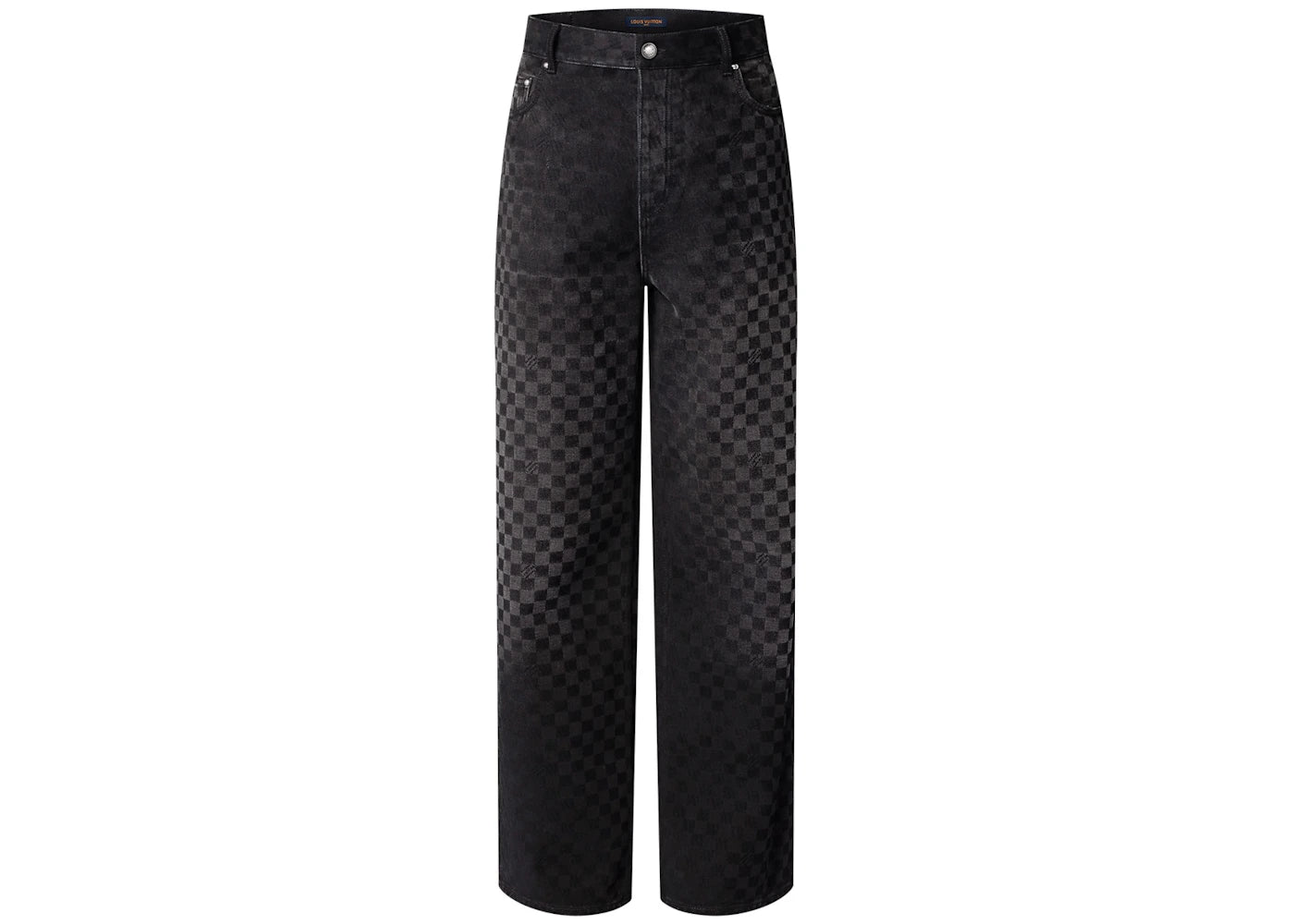 Louis Vuitton Flocked Damier Denim Wide-Leg Pants Black