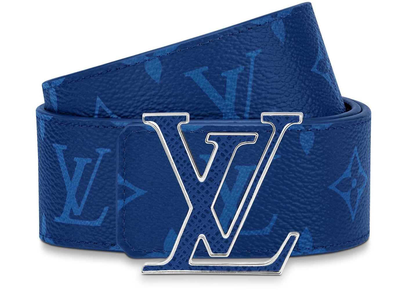 Louis Vuitton LV Initiales Reversible Belt Monogram Cobalt Taiga 40MM Blue