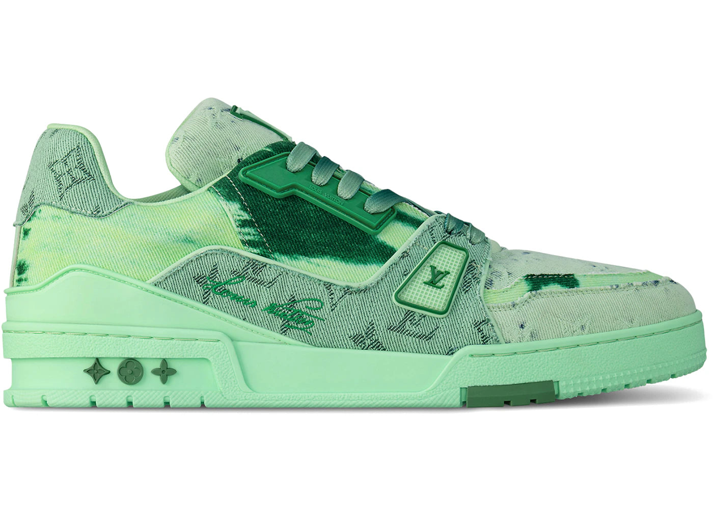 Louis Vuitton LV Trainer Green Bleached Monogram Denim