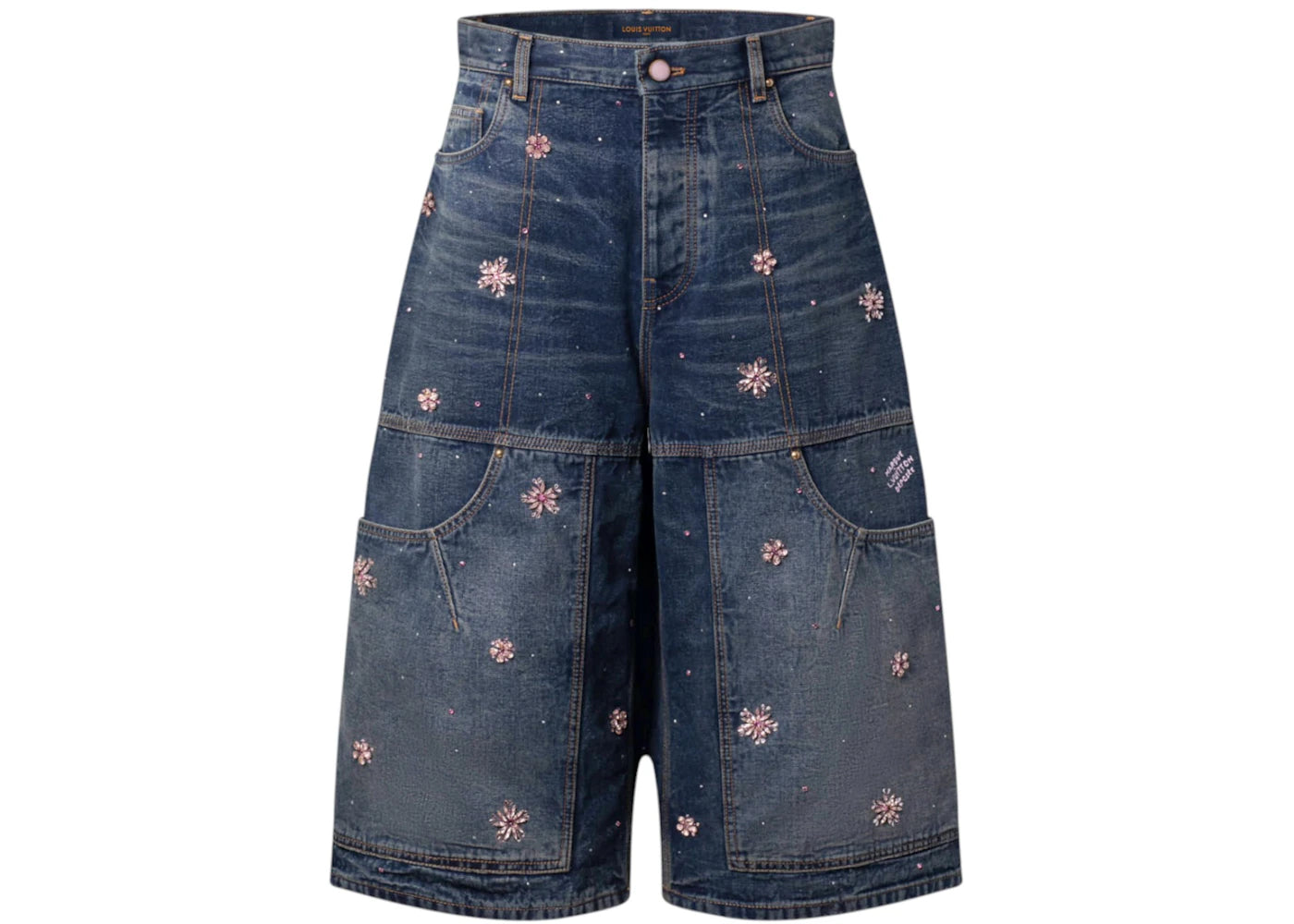 Louis Vuitton x Nigo Embroidered Denim Workwear Shorts Indigo