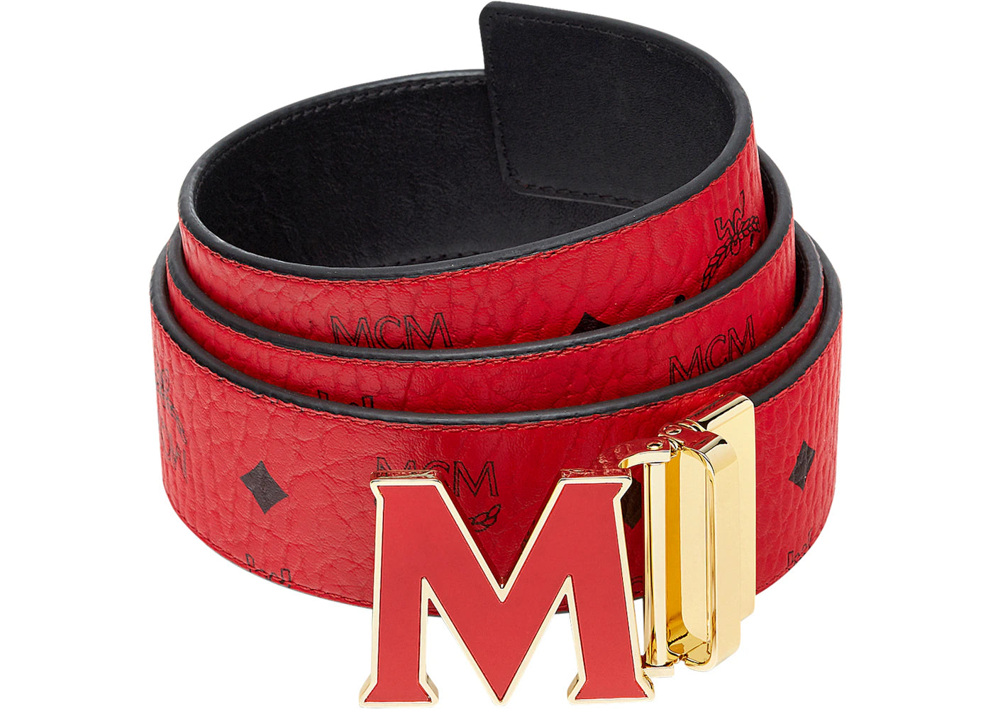 MCM Claus Enamel M Reversible Belt Visetos 1.75W One Size Ruby Red