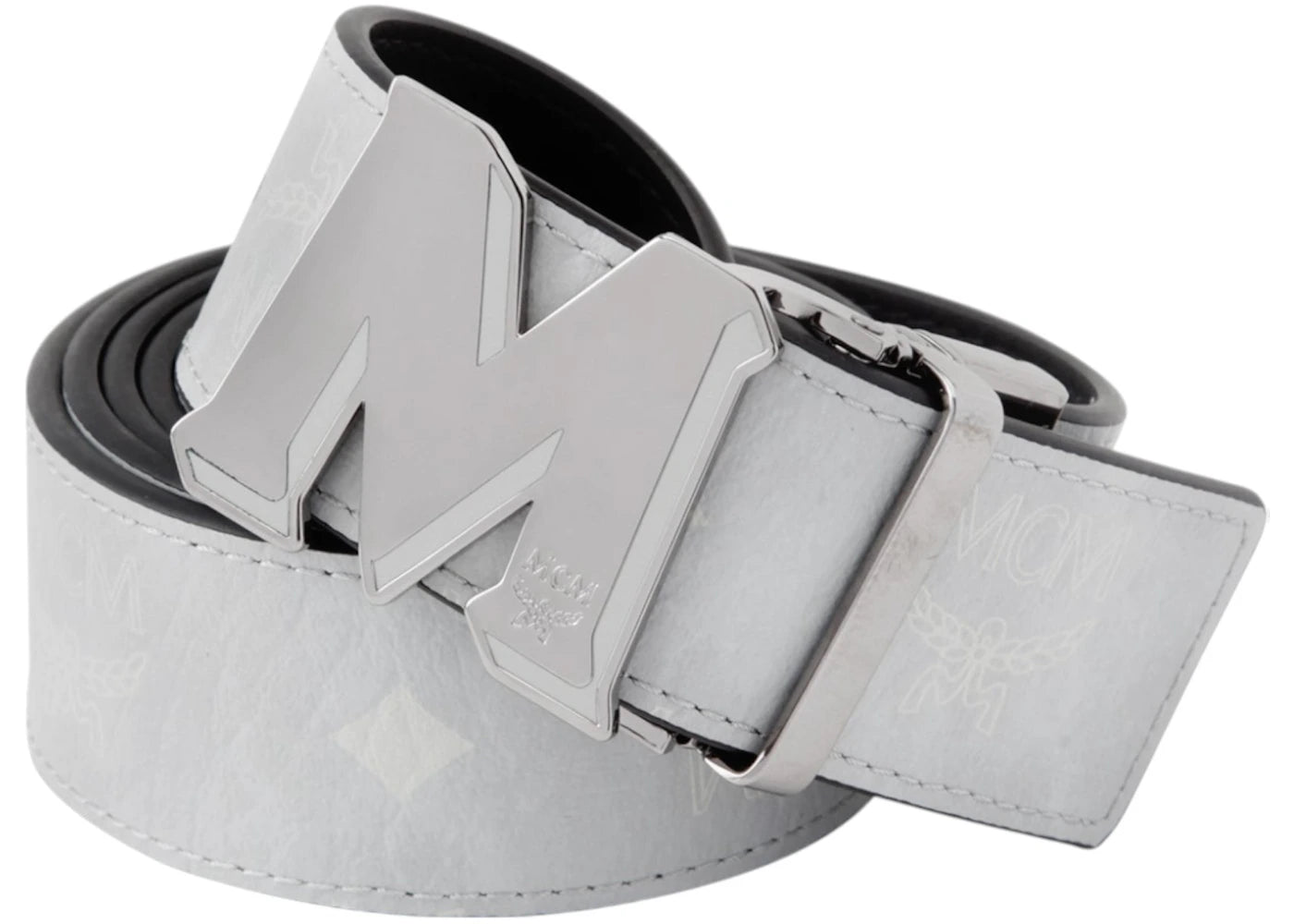 MCM Claus Epoxy M Reversible Belt 1.5 IN In Visetos Leather Grey