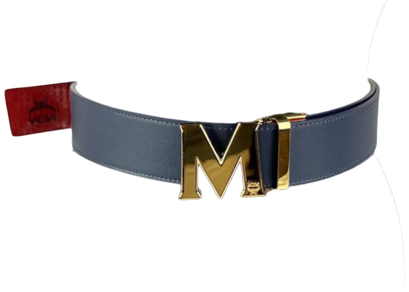 MCM Claus Gold M Buckle Leather Reversible Belt Red
