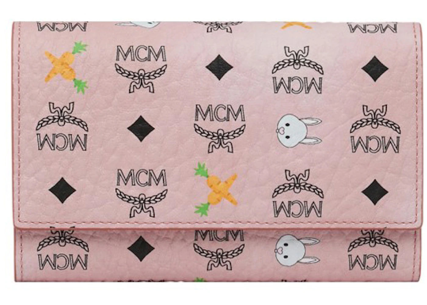 MCM Three Fold Wallet Rabbit (9 Card Slot) Medium Soft Pink