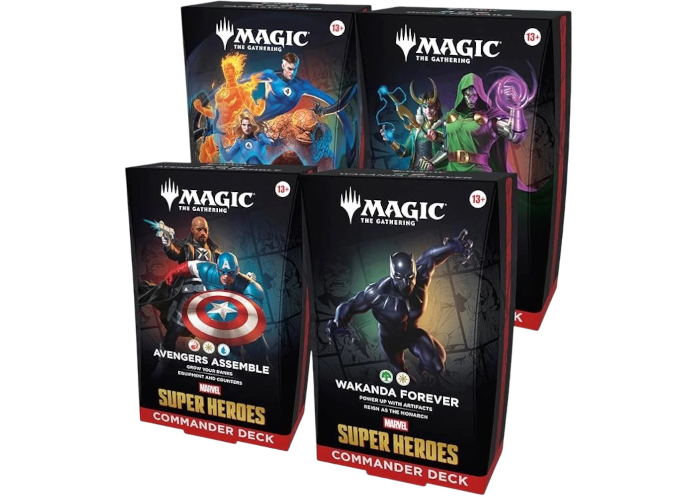 Magic: The Gathering Marvel Super Heroes (Avengers Assemble, Wakanda Forever, The Fantastic Four, Doom Prevails) Commander Deck Bundle