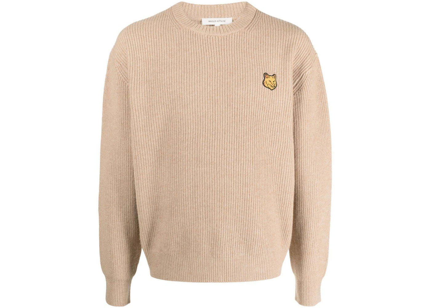 Maison Kitsune Tonal Fox Head Patch Comfort Ribbed Jumper Beige Mel
