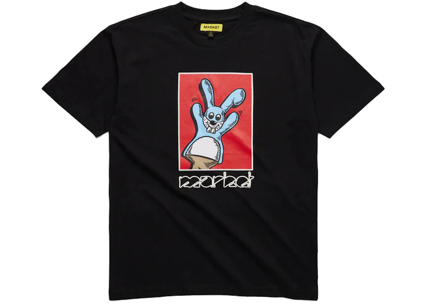 Market Bunny Puppet Puff Print T-Shirt Black
