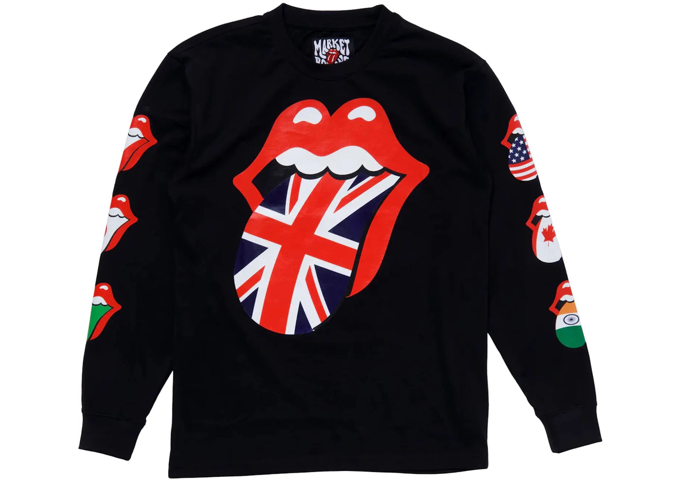 Market MKT Rolling Stones World Flag Cotton L/S T-Shirt Black