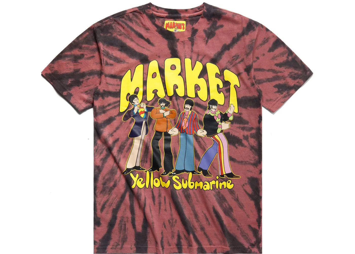 Market x Beatles Yellow Submarine Tie-Dye Pose T-Shirt Red Swirl Tie Dye