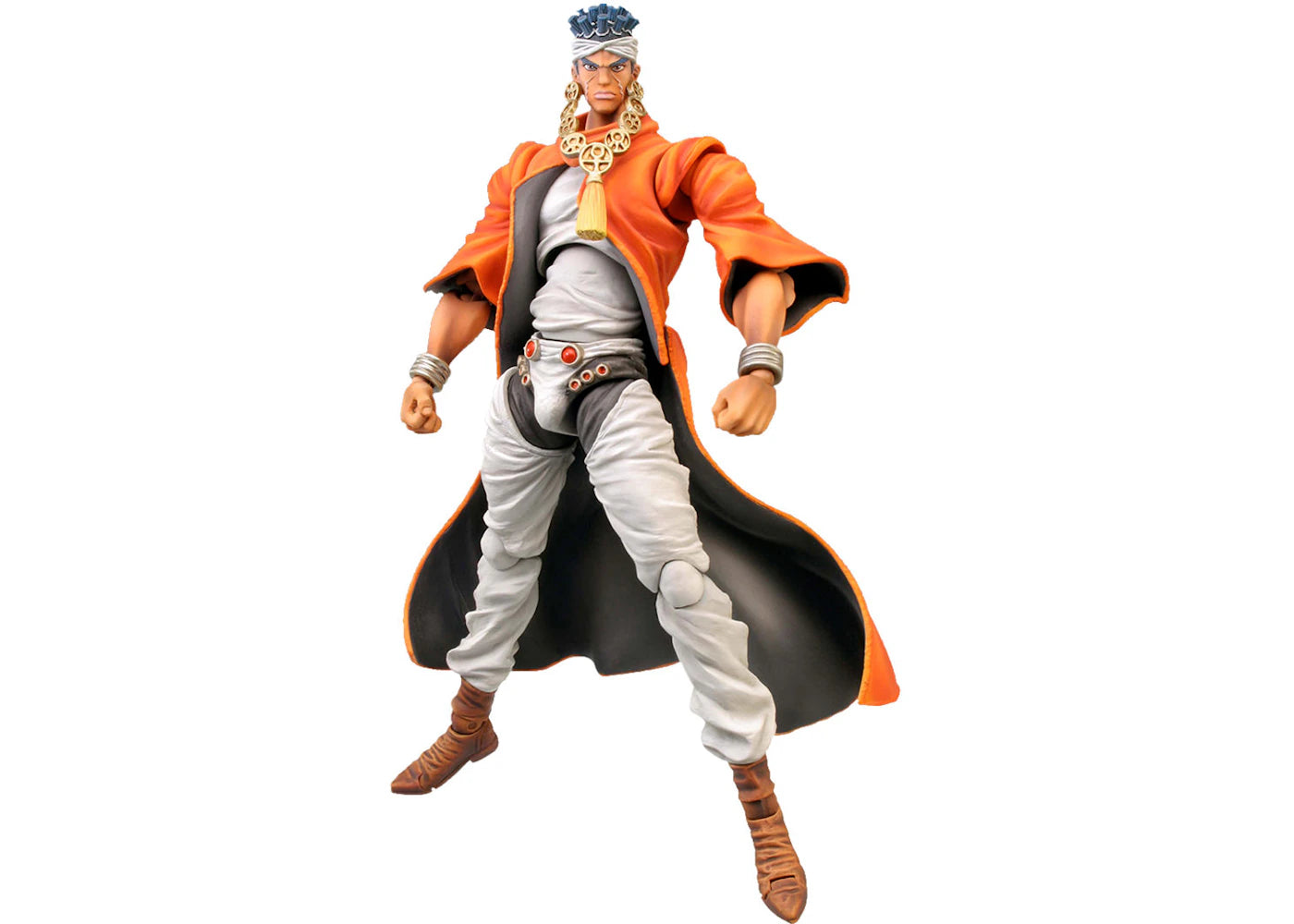 Medicom Super Action Statue JoJo's Bizarre Adventure Part 3 Stardust Crusaders Mohammed Avdol Chozokado Re-Run Action Figure White & Orange