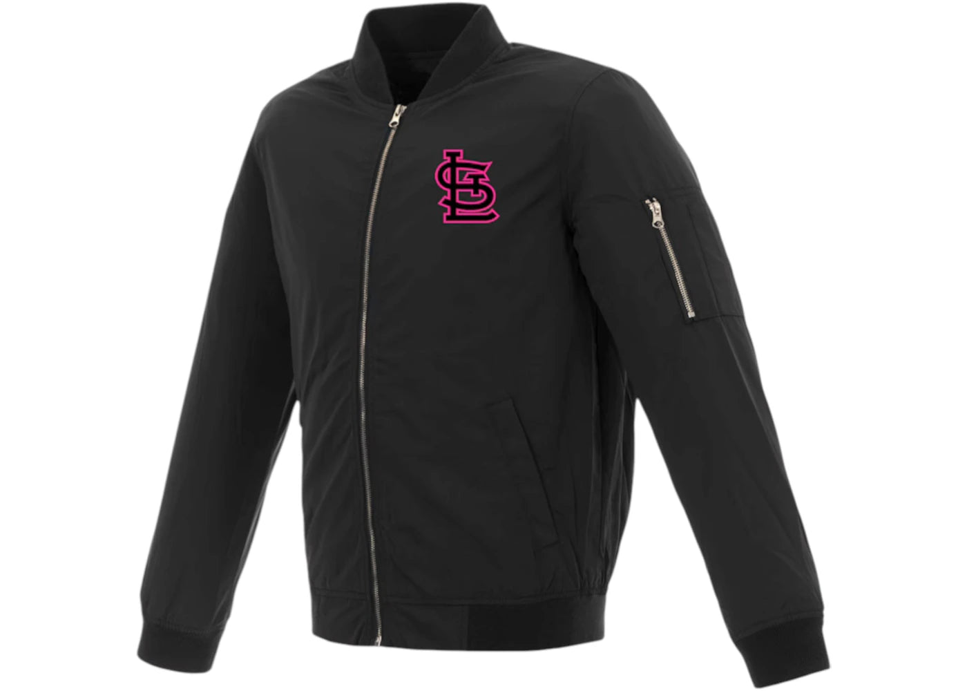 Mitchell & Ness Women's St. Louis Cardinals JH Design Nylon Bomber Jacket Black/Pink