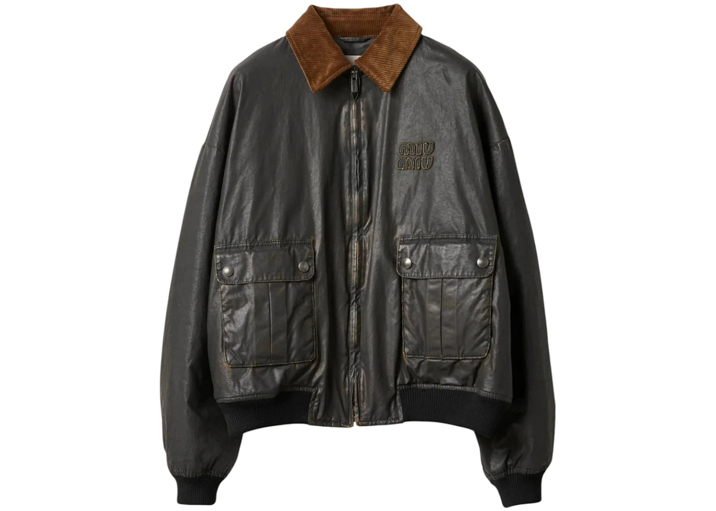 Miu Miu Resin Finished Bomber Jacket Black