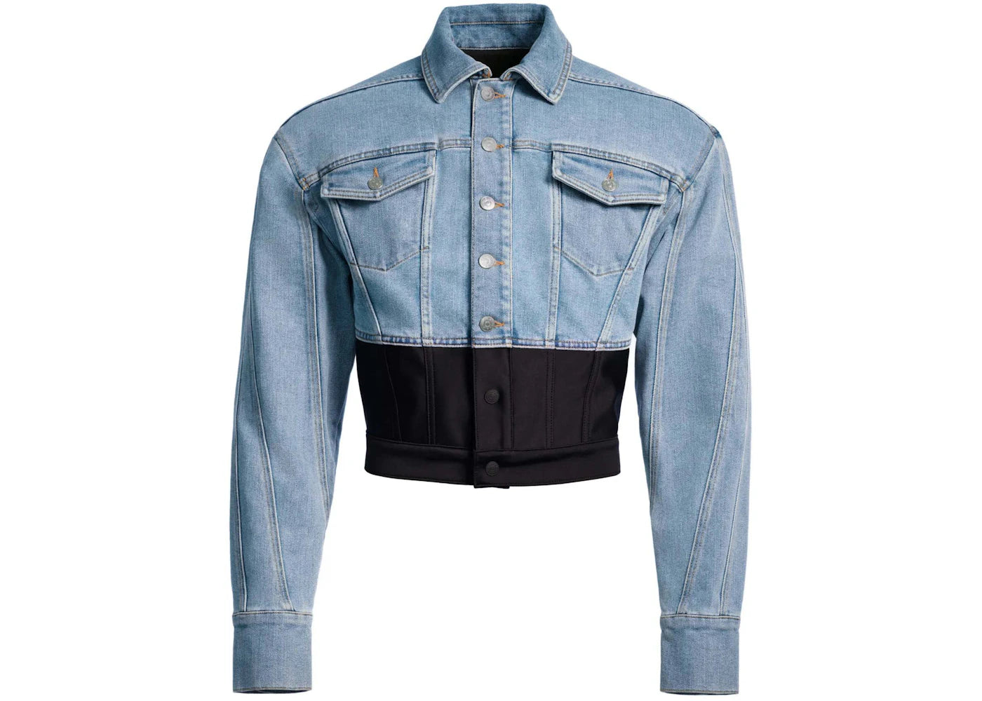Mugler H&M Defined-Waist Denim Jacket (Mens) Light Denim Blue/Black