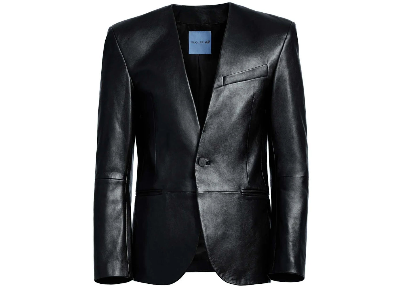 Mugler H&M Defined-Waist Leather Blazer (Mens) Black