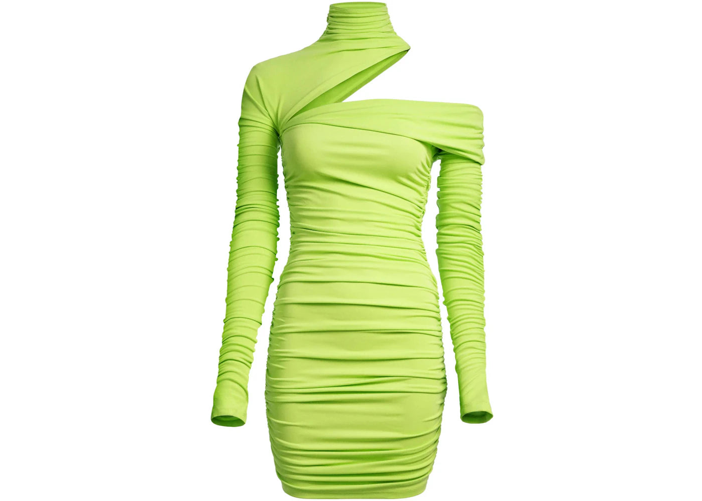 Mugler H&M Gathered One-Shoulder Mini Dress Acid Green