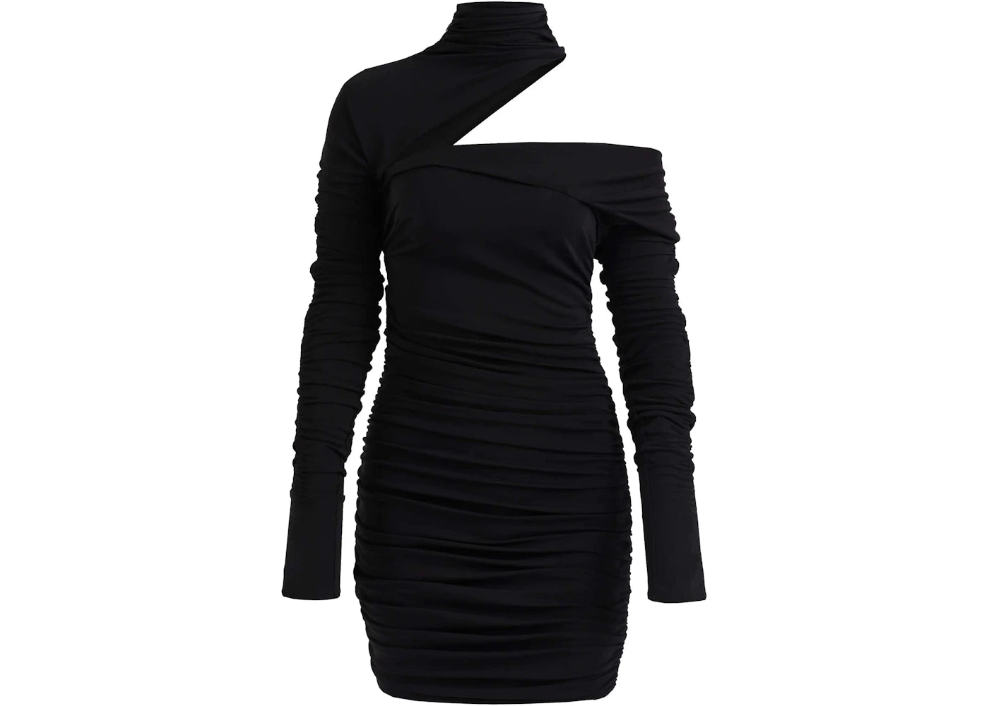 Mugler H&M Gathered One-Shoulder Mini Dress Black