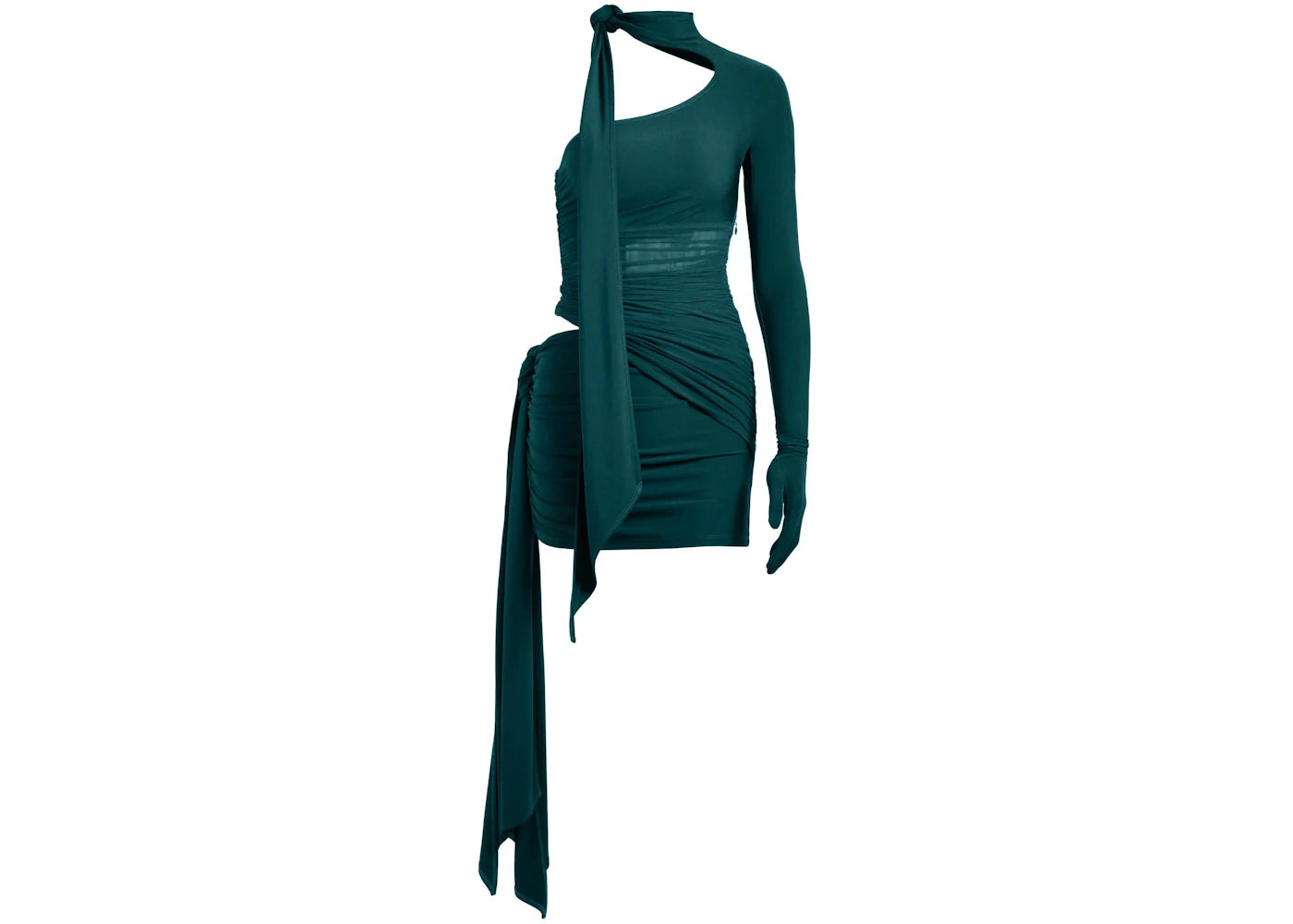 Mugler H&M Knot-Detail One-Shoulder Dress Dark Turquoise