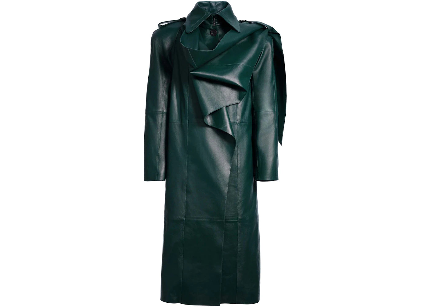 Mugler H&M Leather Trench Coat with Scarf Dark Green