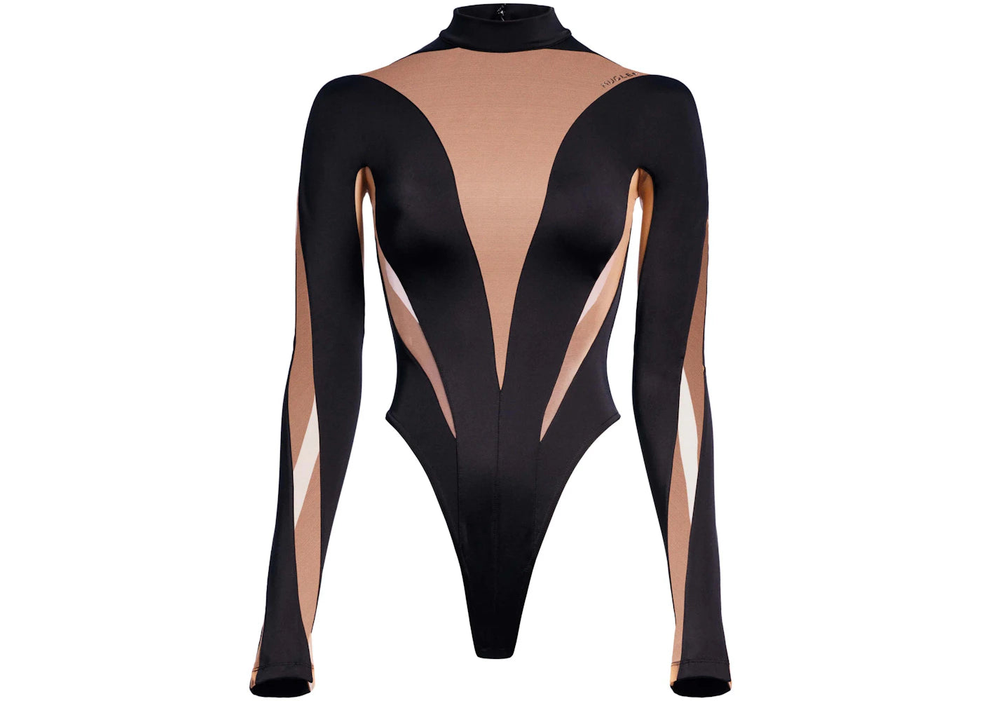 Mugler H&M Mesh-Paneled Bodysuit Beige/Black
