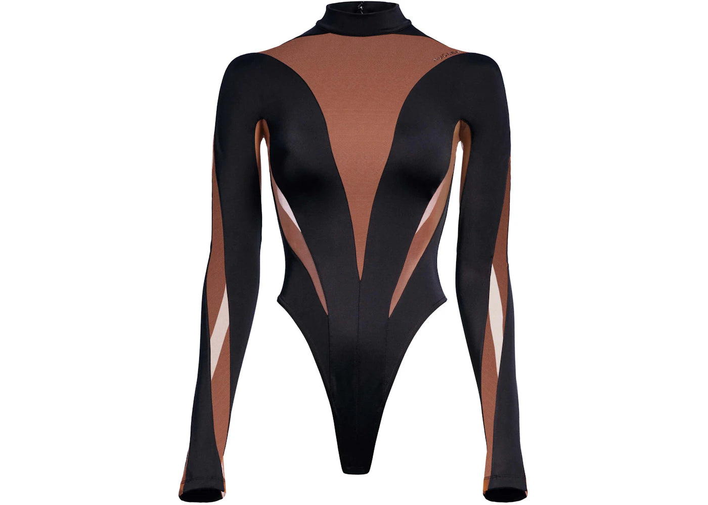 Mugler H&M Mesh-Paneled Bodysuit Dark Brown/Black