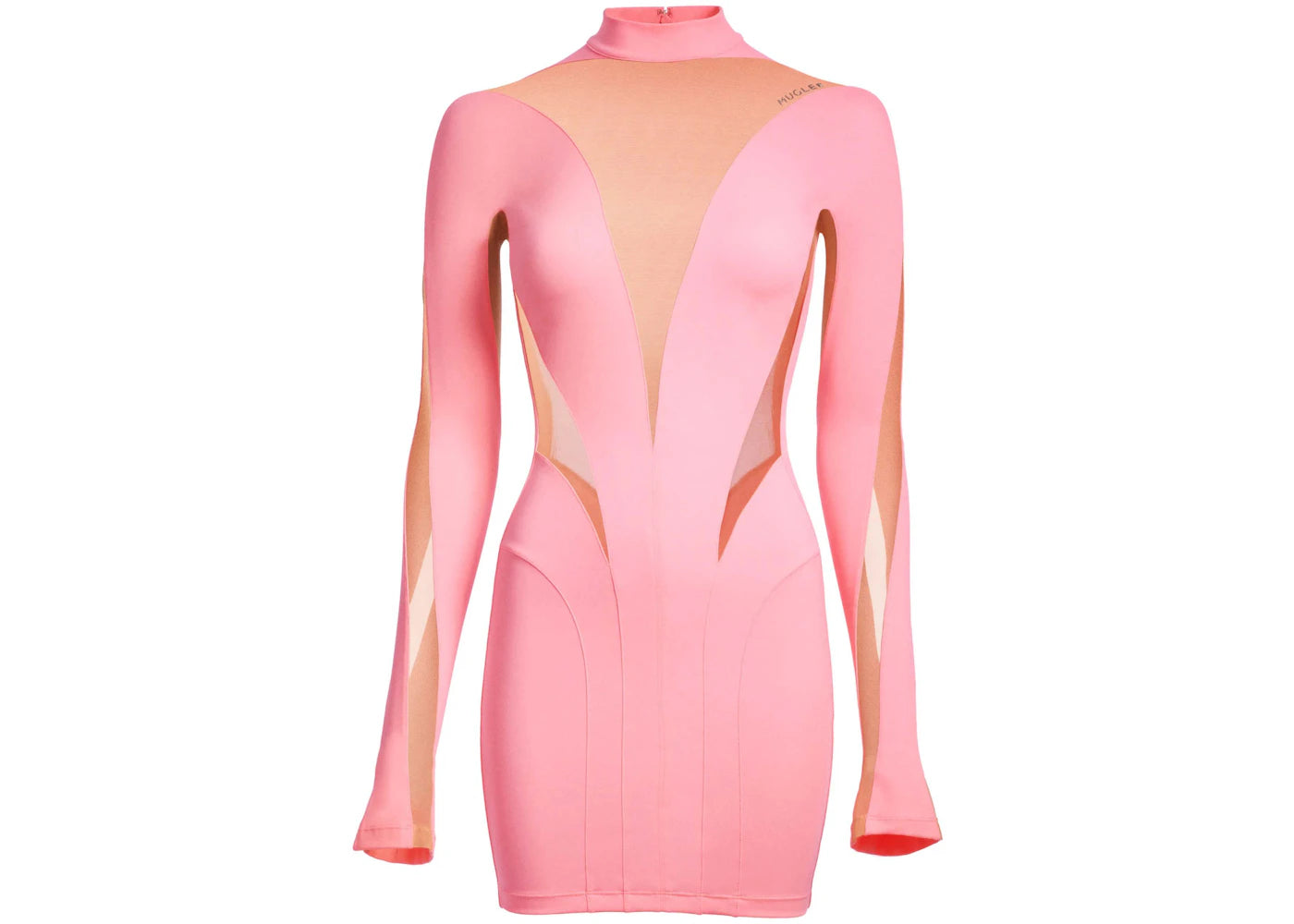 Mugler H&M Mesh-Paneled Mini Dress Pink/Beige