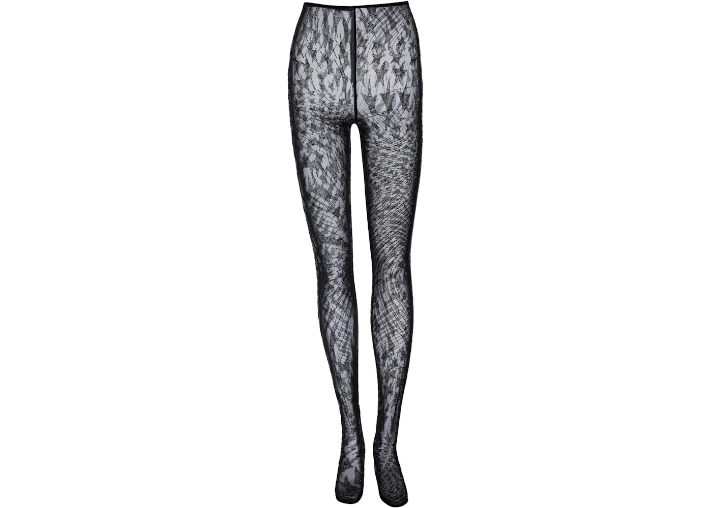 Mugler H&M Rhinestone-Embellished Mesh Tights Black
