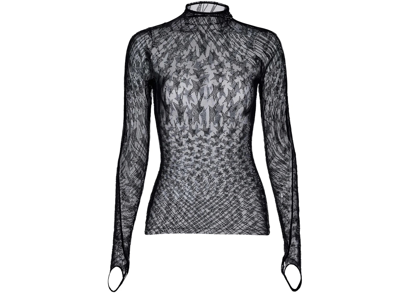 Mugler H&M Rhinestone-Embellished Mesh Top Black