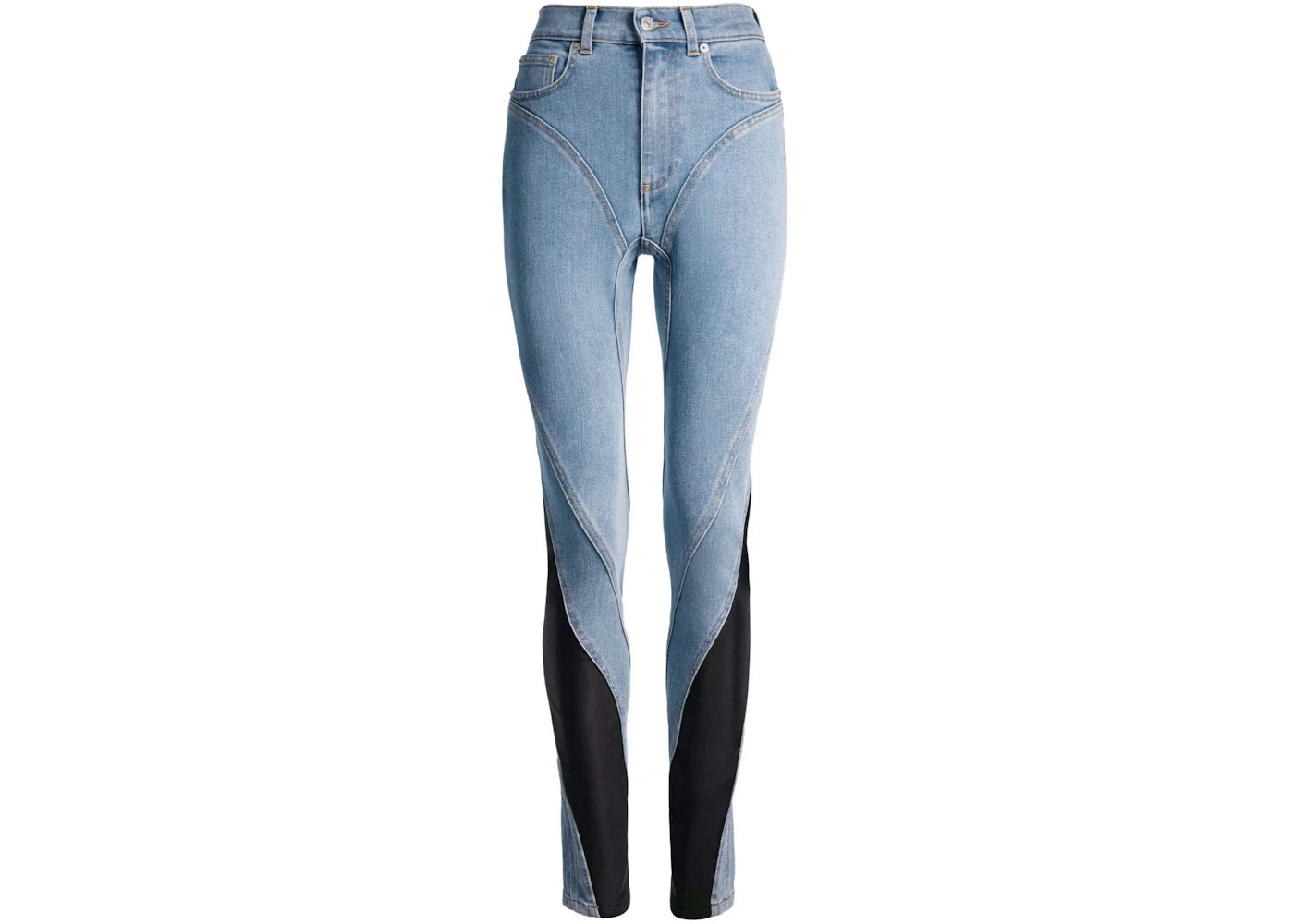 Mugler H&M Spiral-Panel Jeans Light Denim Blue/Black