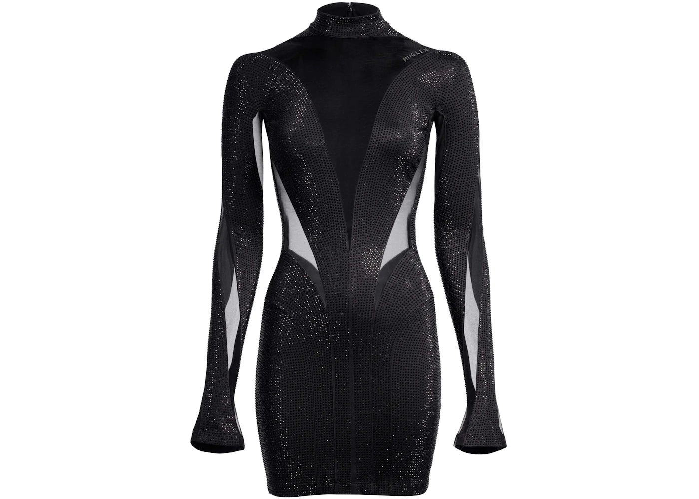 Mugler H&M Spiral-Panel Mini Dress with Rhinestones Black