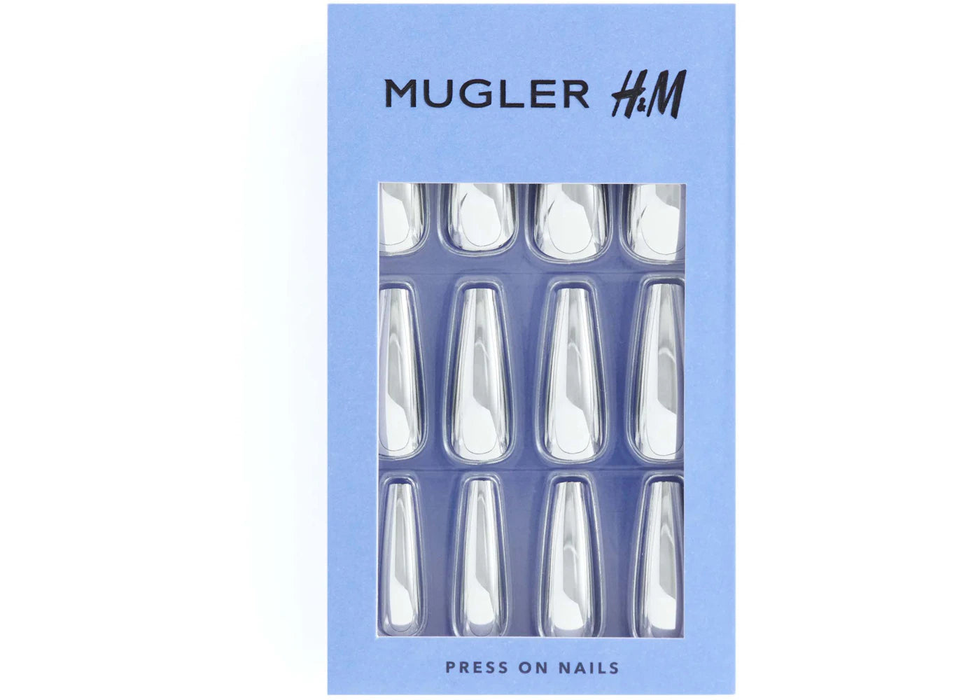 Mugler H&M Coffin-Shaped Press-on Nails Silver-colored