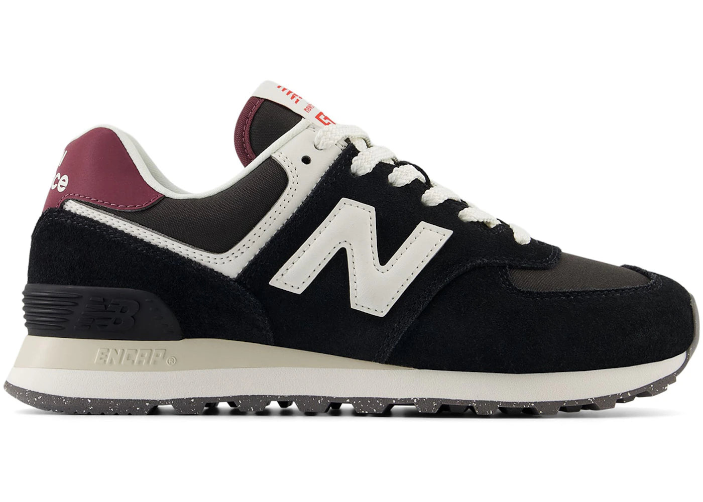 New Balance 574 Black White Burgundy (Women's)