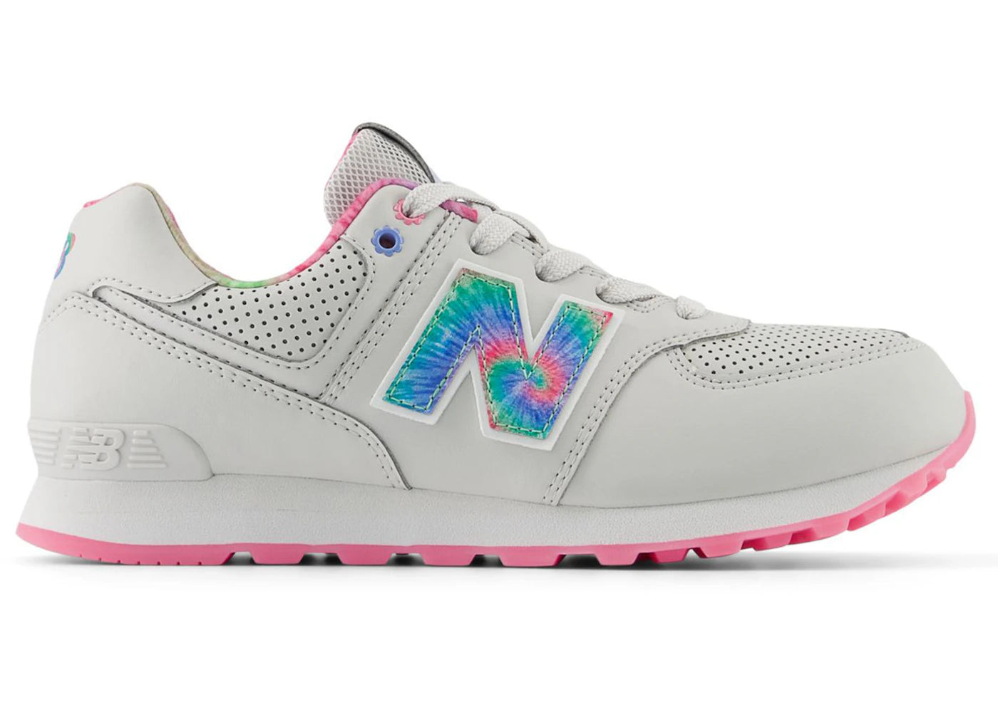 New Balance 574 Grey Matter Signal Pink Tie-Dye (GS)