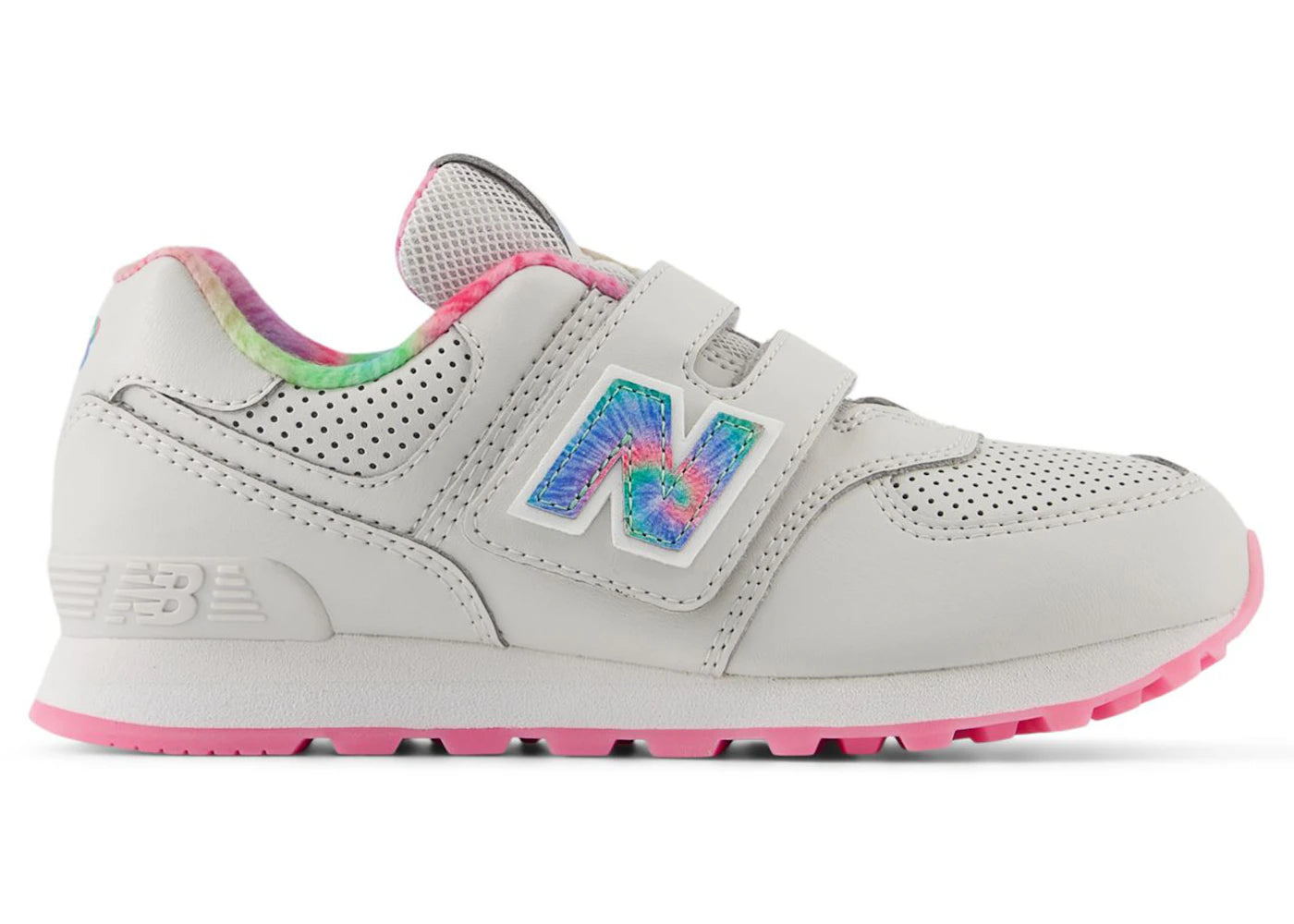 New Balance 574 Hook and Loop Grey Matter Signal Pink Tie-Dye (PS)