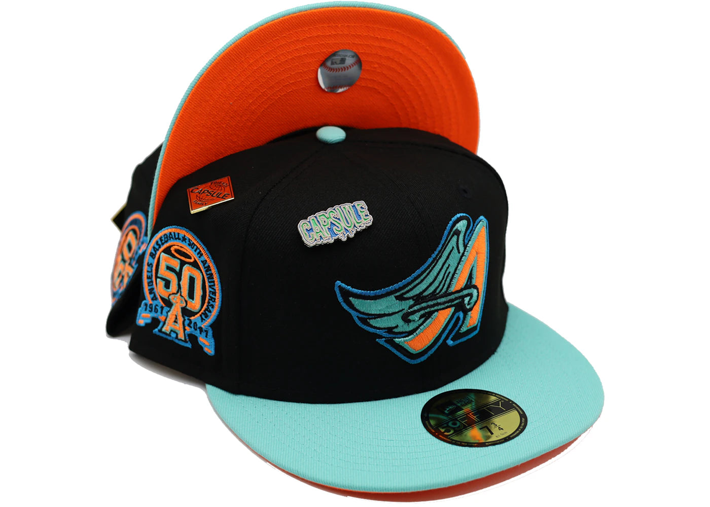 New Era Anaheim Angels CapsuleWeen Collection (Friends and Family) 50th Anniversary Fr Capsule Hats Exclusive 59Fifty Fitted Hat Black/Orange