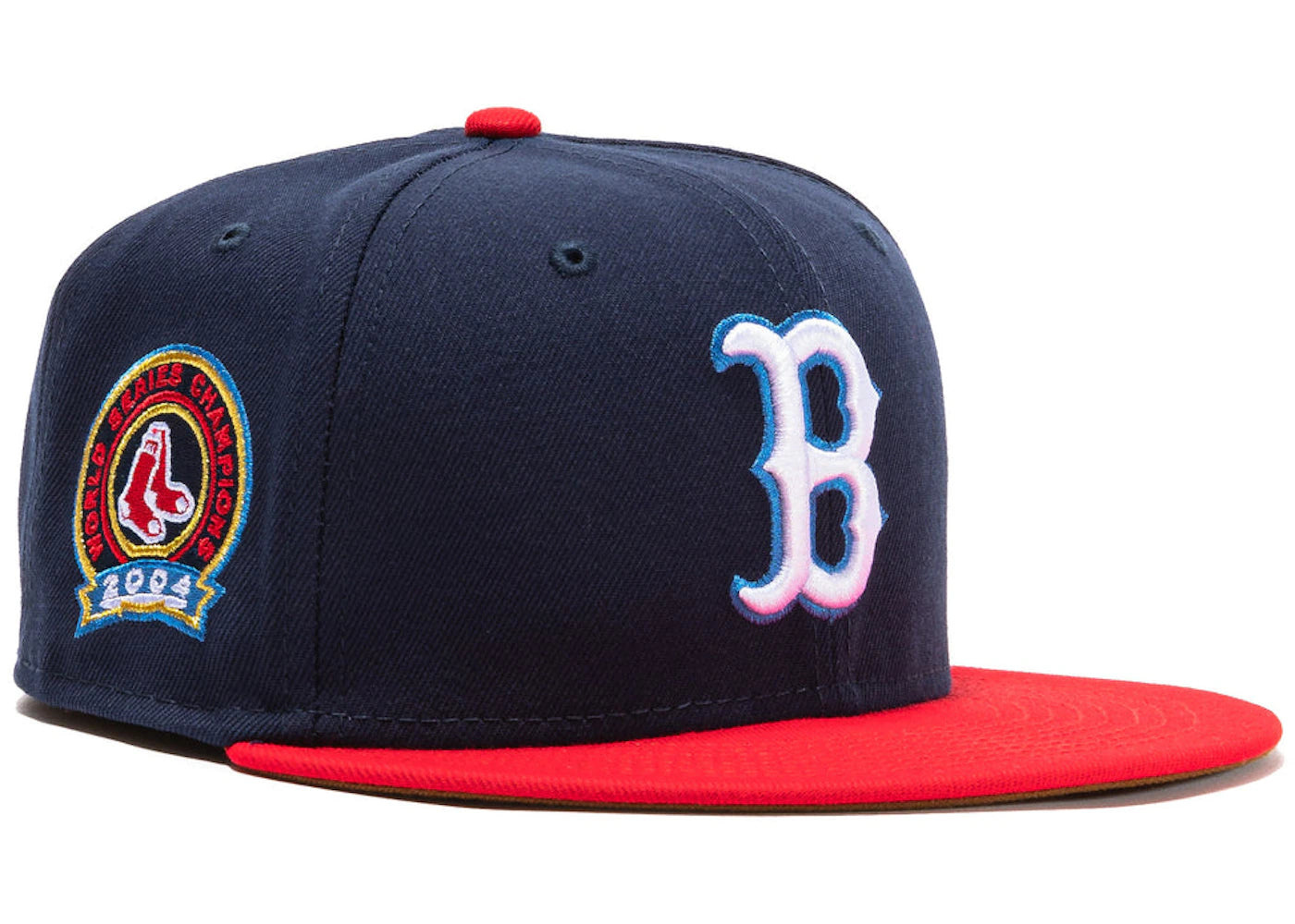 New Era Boston Red Sox Beer Pack 2004 World Series Champions Patch Hat Club Exclusive 59Fifty Fitted Hat Navy/Red