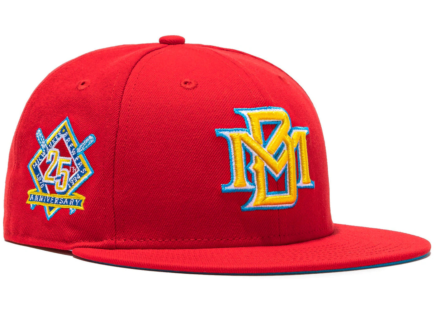 New Era Milwaukee Brewers Hat Wheels 25th Anniversary Patch Hat Club Exclusive 59Fifty Fitted Hat Red