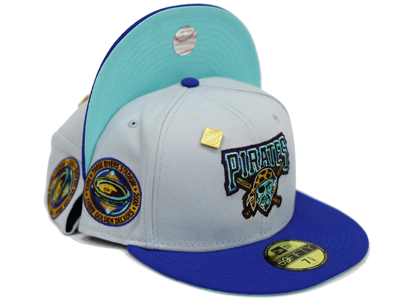 New Era Pittsburgh Pirates Three Rivers Stadium Capsule Hats 59Fifty Fitted Hat Grey/Blue