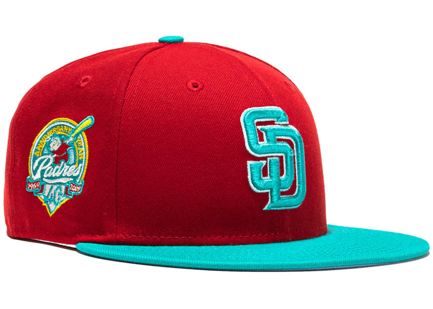 New Era San Diego Padres Captain Planet 2.0 50th Anniversary Patch Hat Club Exclusive 59Fifty Fitted Hat Red/Teal